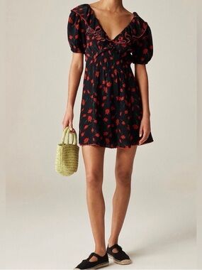 J.CREW NWT! PAINTED DAISY Ruffle-collar mini dress 100% viscose sz 6